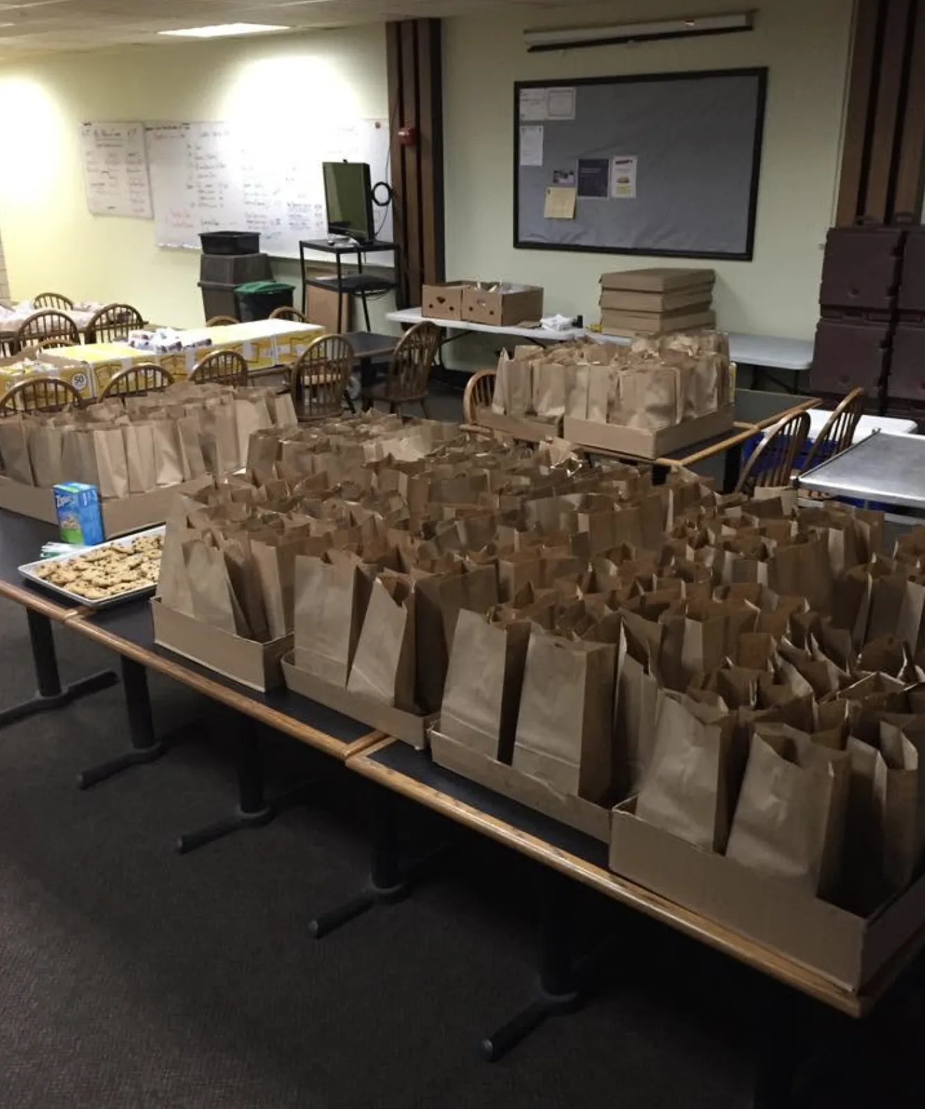 A full team's worth of bagged lunches