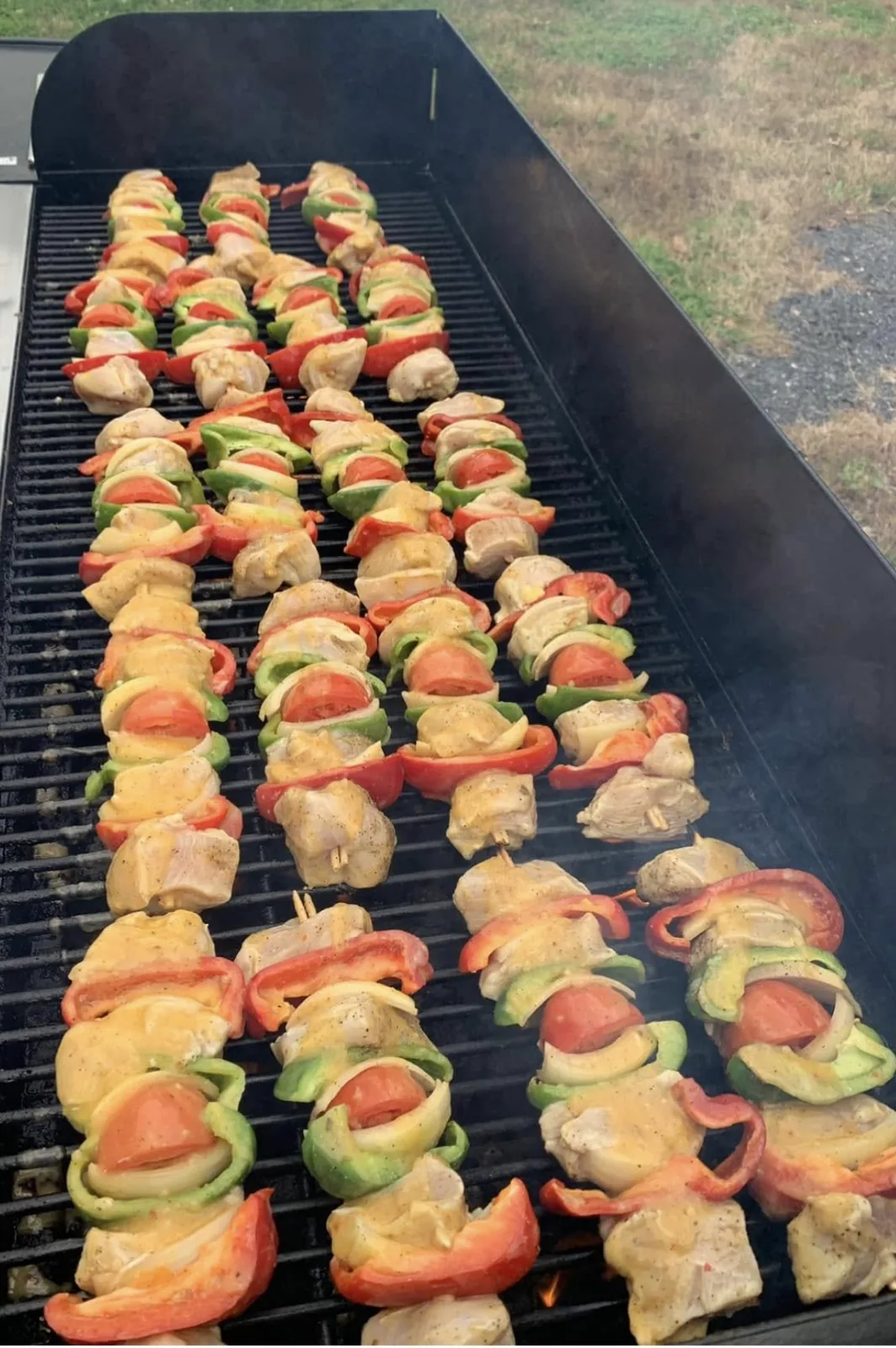 Chicken kabobs over the grill