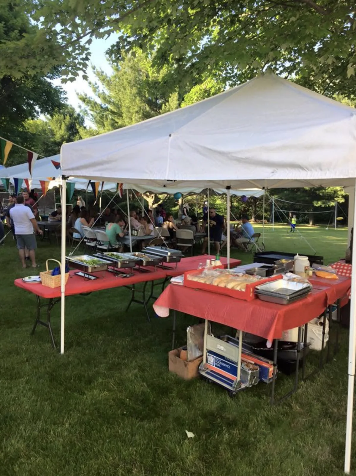 Garden party buffet, guests served