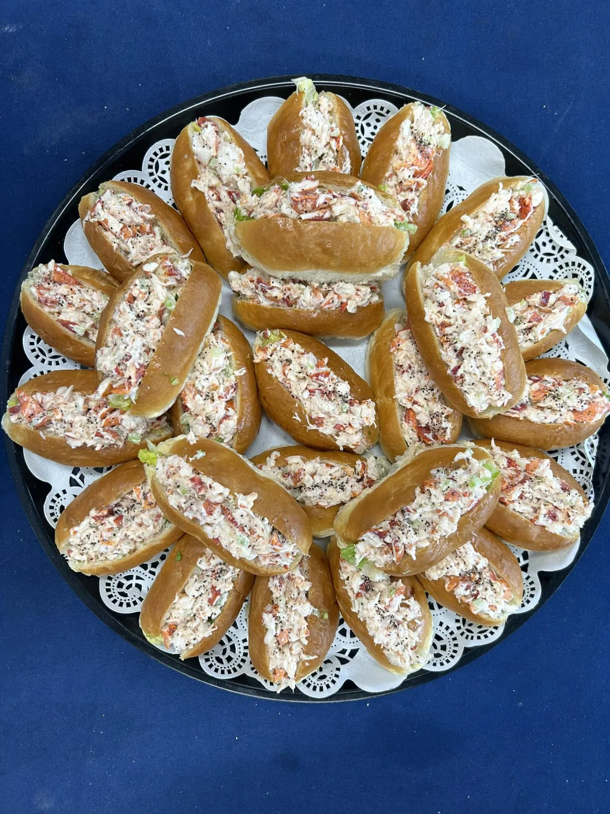 Seafood salad rolls, platter-ready